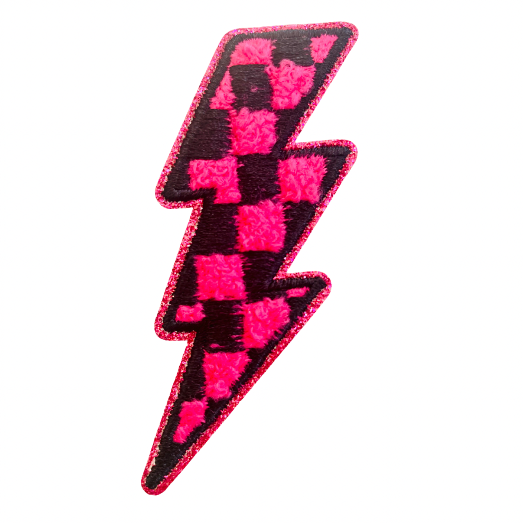 Pink Checkered Lightning Bolt Trucker Hat Patch