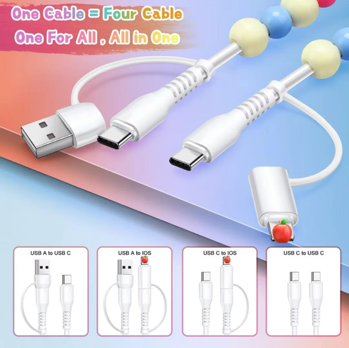 Pastel Stars & Hearts Beaded 4-IN-1 Charging Cable