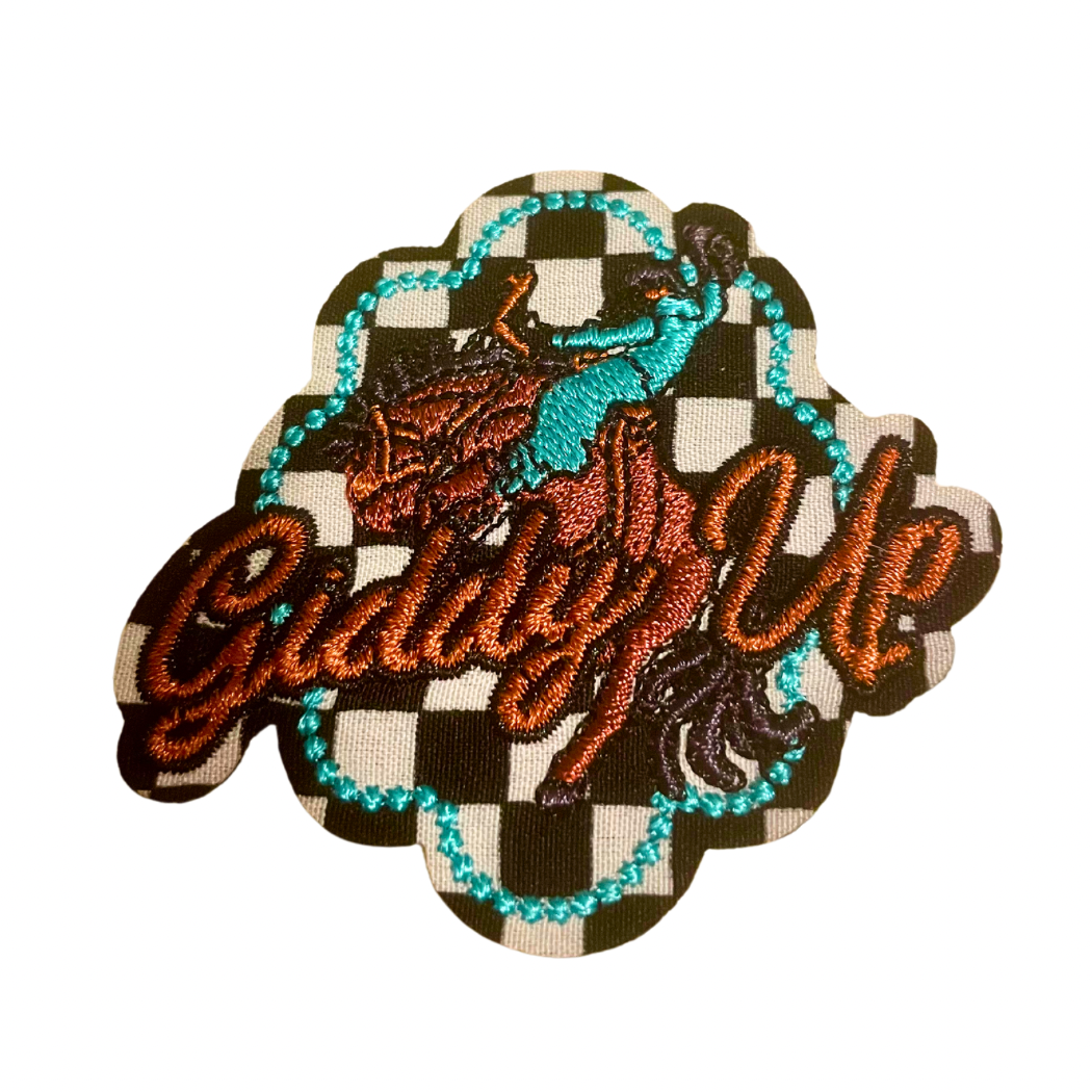 Giddy Up Checkered Trucker Hat Patch