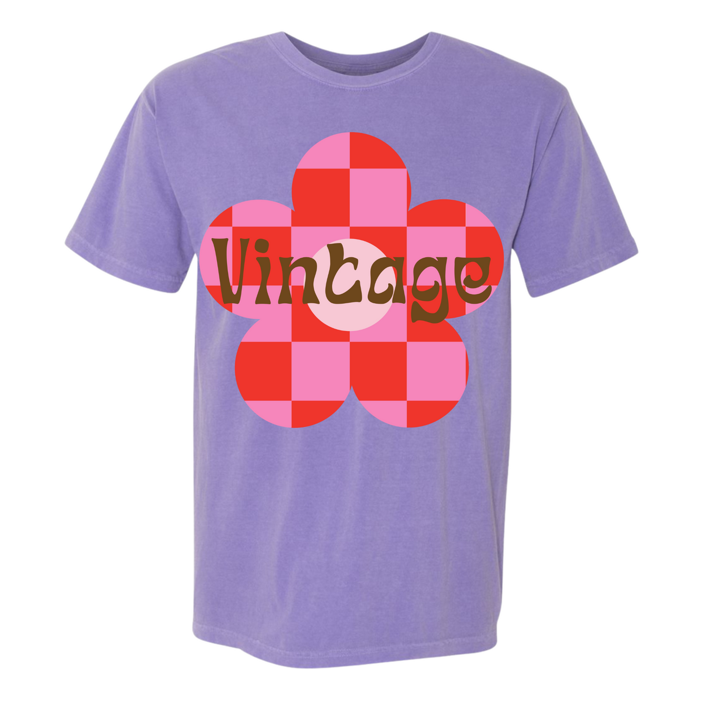 Vintage Checkered Flower DTF T-Shirt Transfer