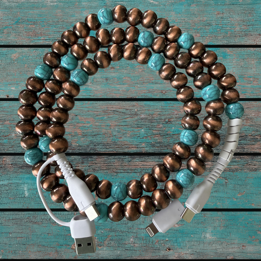 Copper Cowboy Pearl and Turquoise 4-in1 Beaded Fast Charging Cable