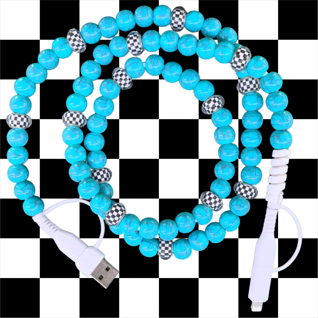 Turquoise & Checkered Beaded 4-in-1 Fast Charge Cable