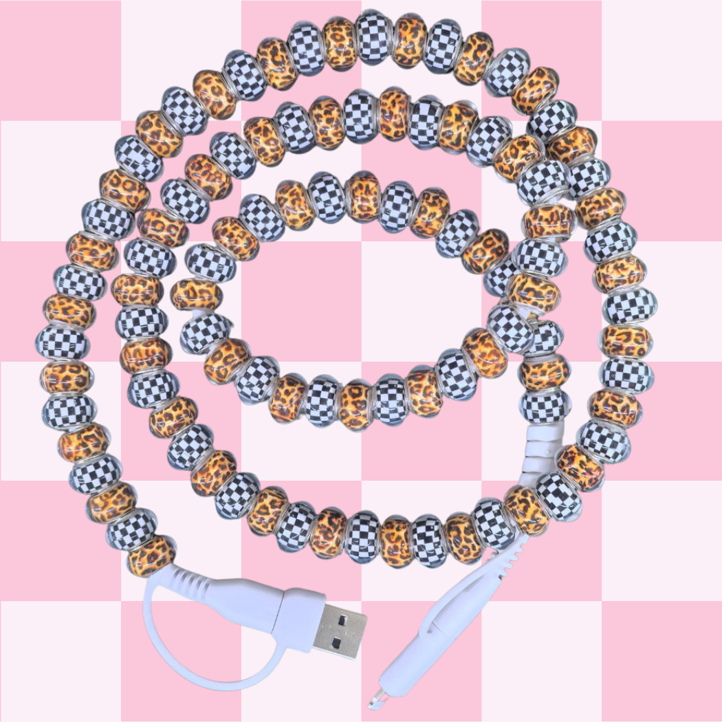 Leopard & Checkered Bead 4-in-1 Fast Charge Cable