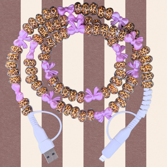 New! Leopard & Pink Bow Bead 4-in-1 Fast Charge Cable