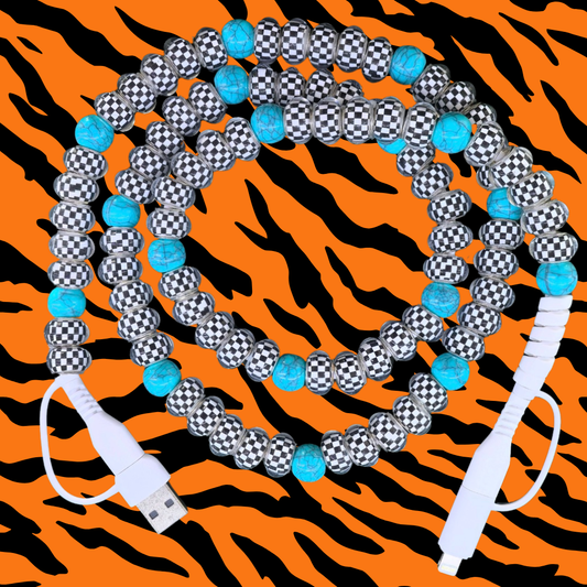 New! Checkered & Turquoise Bead 4-in-1 Fast Charge Cable